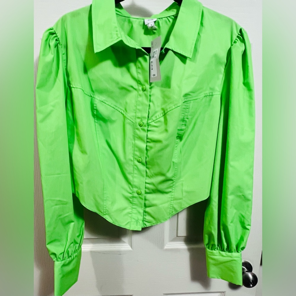 River Island Lime Green Button Down Crop Top
